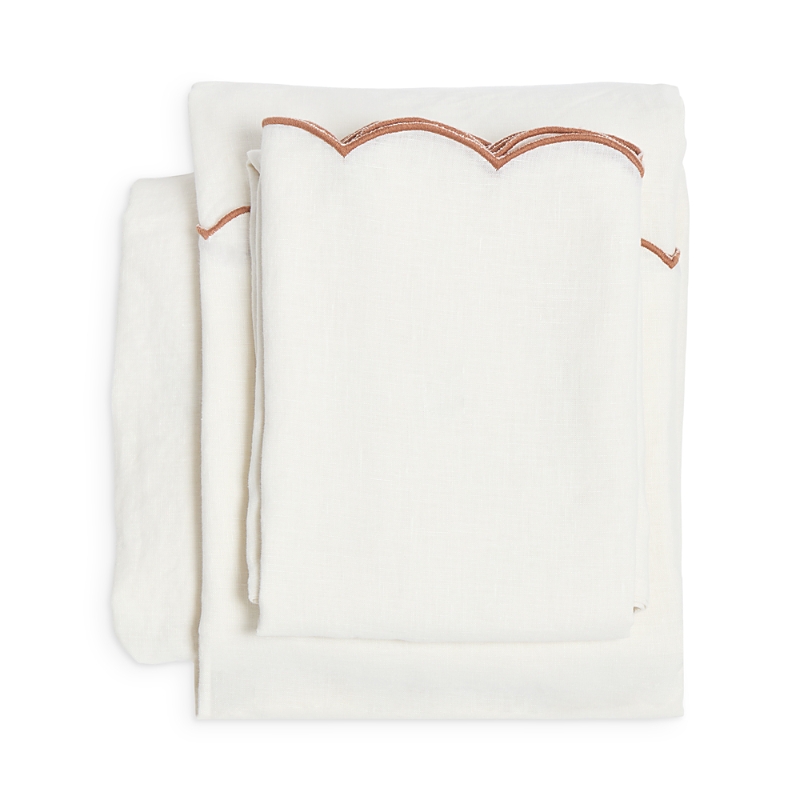 Pom Pom At Home Kelly Linen Sheet Set In Cream/terracotta