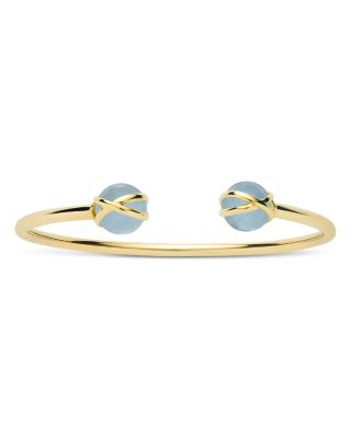 L. Klein - 18K Yellow Gold Prisma Aquamarine Cuff Bangle Bracelet