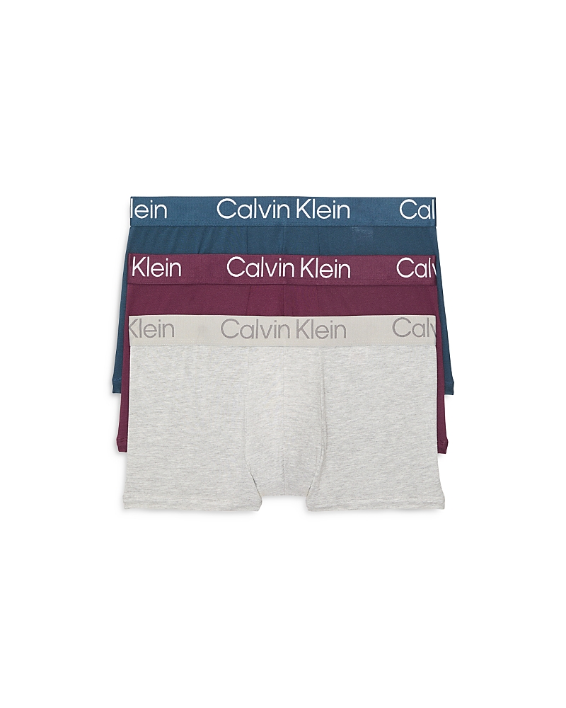 Calvin Klein Ultra Soft Modern Trunks, Pack Of 3 In Grey Heather/navy Stone/mauve Wine