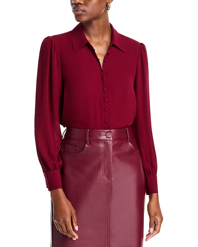 T Tahari Button Up Blouse In Bordeaux Red