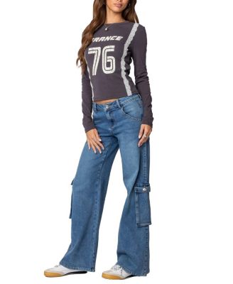 Lunar Low Rise Cargo Jeans in Blue Washed