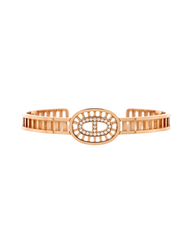 Pre-Owned Hermes Chaine D'Ancre Divine Cuff Bracelet 18K Rose Gold and Diamonds