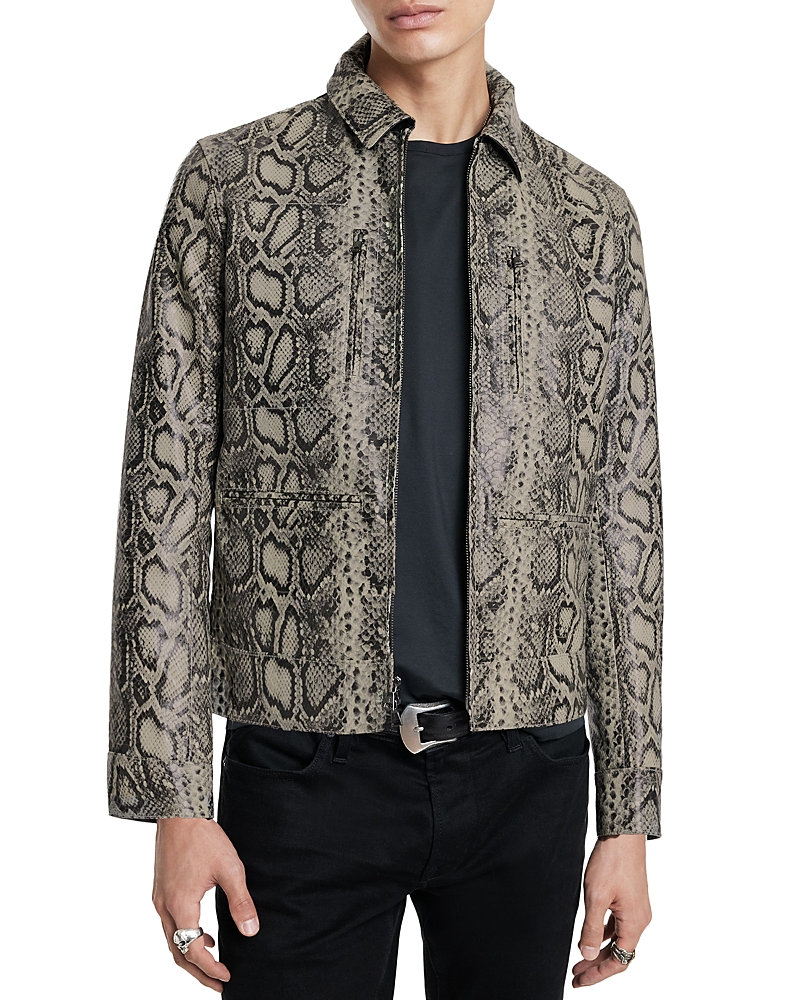 John Varvatos Gryffin Leather Jacket In Smoked Pea