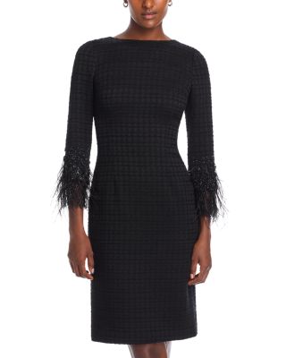 Teri Jon by Rickie Freeman - Boucl&eacute; Dress with Feather Beaded Trim Sleeve