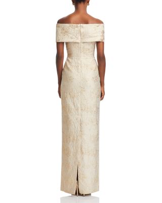 Metallic Off-the-Shoulder Jacquard Gown