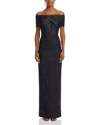 Metallic Off-the-Shoulder Jacquard Gown