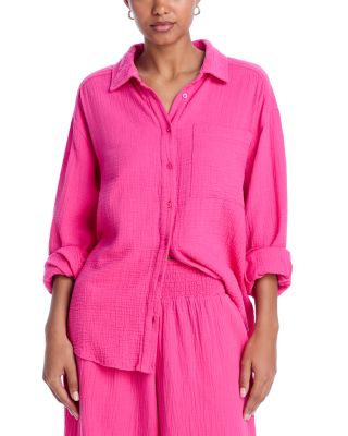 Gauze Boyfriend Shirt Swim Cover-Up