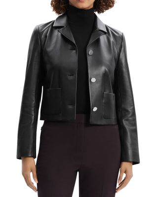 ジャケット・アウター theory 19AW IDEAL LEATHER CROP CREW JKT Theory Leather Boxy Cropped Jacket | Bloomingdale's
