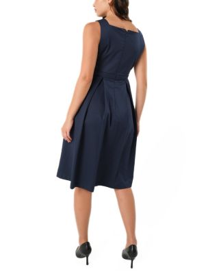 Women&#39;s Sleeveless Empire Waist Maternity &amp; Nursing Knee Length Tea Dress in Navy Italian Light Weight Suiting Fabric (Regular &amp; Petite)