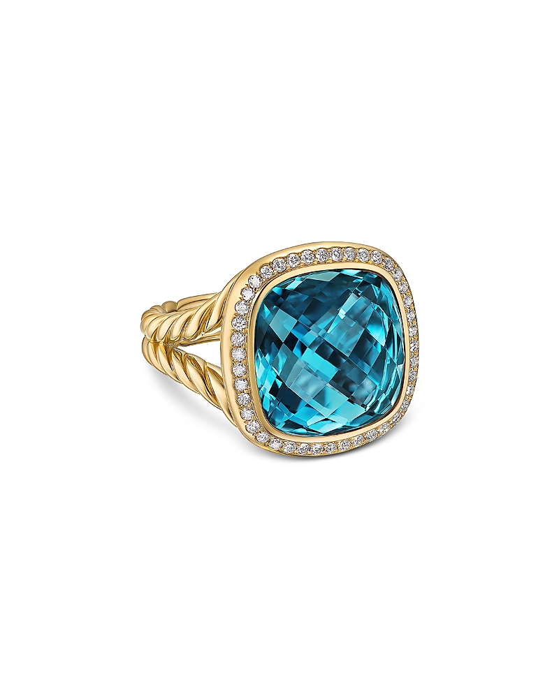 David Yurman Albion Ring in 18K Yellow Gold with Hampton Blue Topaz and Diamonds, 15mm