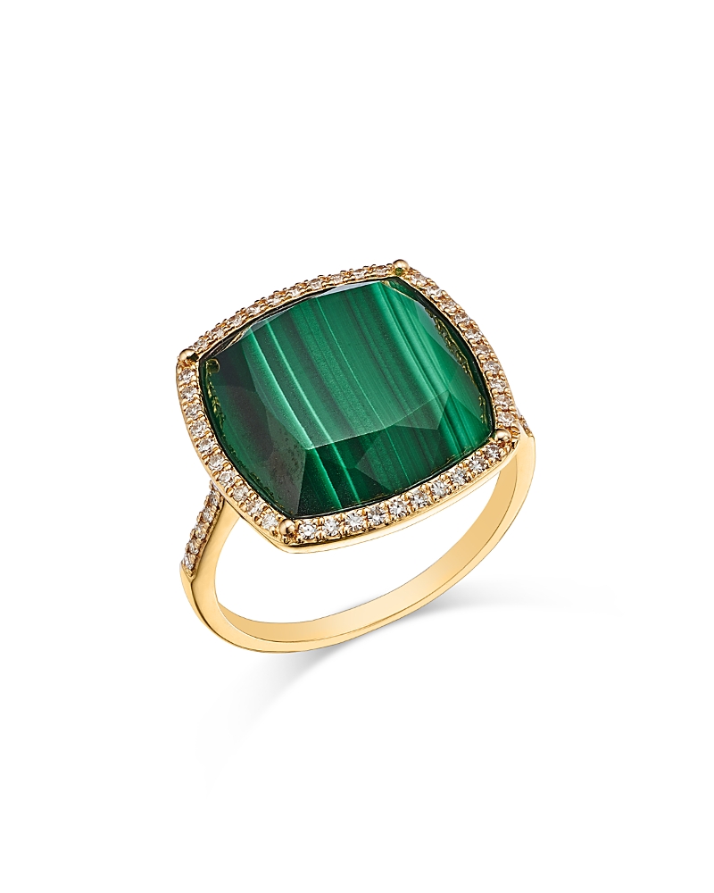Bloomingdale's Fine Collection Malachite & Diamond Halo Ring in 14K Yellow Gold