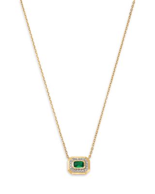 Bloomingdale's Fine Collection Emerald & Diamond Pendant Necklace in 14K Yellow Gold, 18