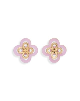 Tory Burch Kira Logo Clover Stud Earrings in 18K Gold Plated