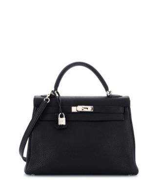 Pre-Owned Hermes Kelly 32 Handbag Black Togo with Palladium Hardware
