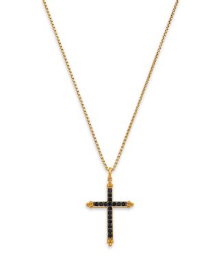 Bloomingdale's Fine Collection - Men's Black Diamond Cross Pendant Necklace in 14K Yellow Gold, 1 tcw