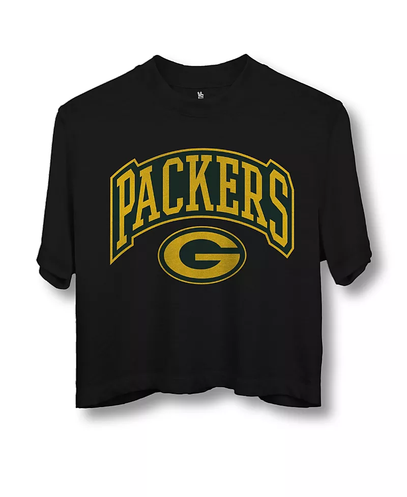 Junk Food Clothing Women's Nfl Green Bay Packers Blitz Mock Neck Crop Tee