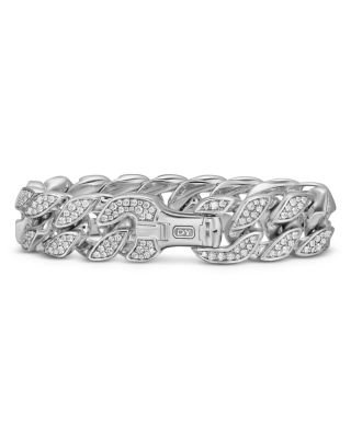 Men's Curb Chain Bracelet in Sterling Silver with Diamonds, 18mm