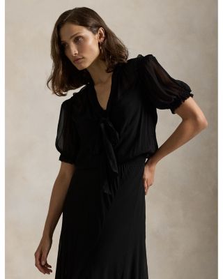 特価！Ralph Lauren 豪華ベルベット Velvet Tie-Neck Dress 黒 特価！Ralph Lauren 豪華ベルベット Velvet Tie-Neck Dress 黒