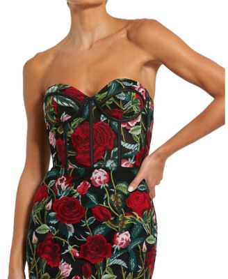 Sheer Bustier Top Floral Applique Gown