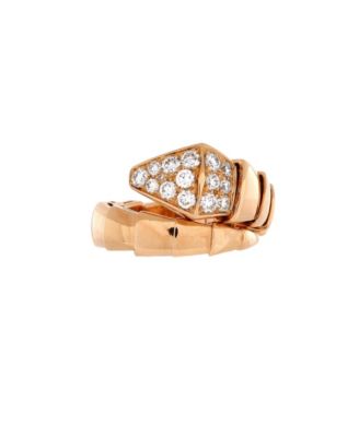 Pre-Owned Bvlgari - Wide Serpenti Viper One-Coil Ring 18K Rose Gold with Diamonds