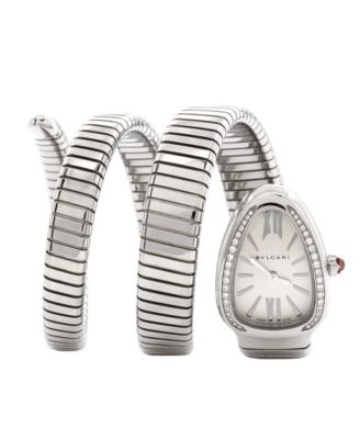 Pre-Owned Bvlgari Serpenti Tubogas Double Spiral Quartz Watch in Stainless Steel with Diamond Bezel 23mm