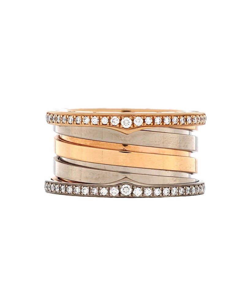Pre-owned Pre-owned Bvlgari Bvlgari B. Zero1 Four Band Ring 18k Rose Gold And 18k White Gold With Diamonds In K Gold