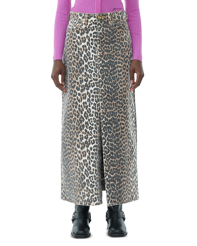 Ganni Leopard Print Denim Maxi Skirt In Animal Print ModeSens