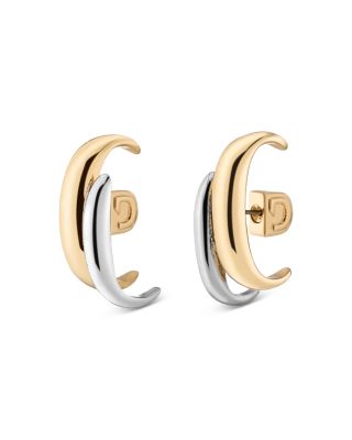 DEMARSON - Ari Double Curved Bar Drop Earrings in Rhodium Plated & 12K Gold Plated
