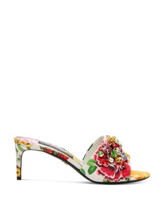 Women&#39;s Crystal Embellished Flower Print High Heel Sandals