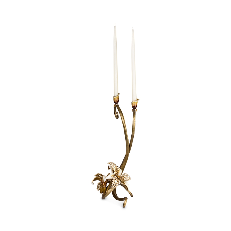 Jay Strongwater Roselyn Orchid Double Candlestick In Gold