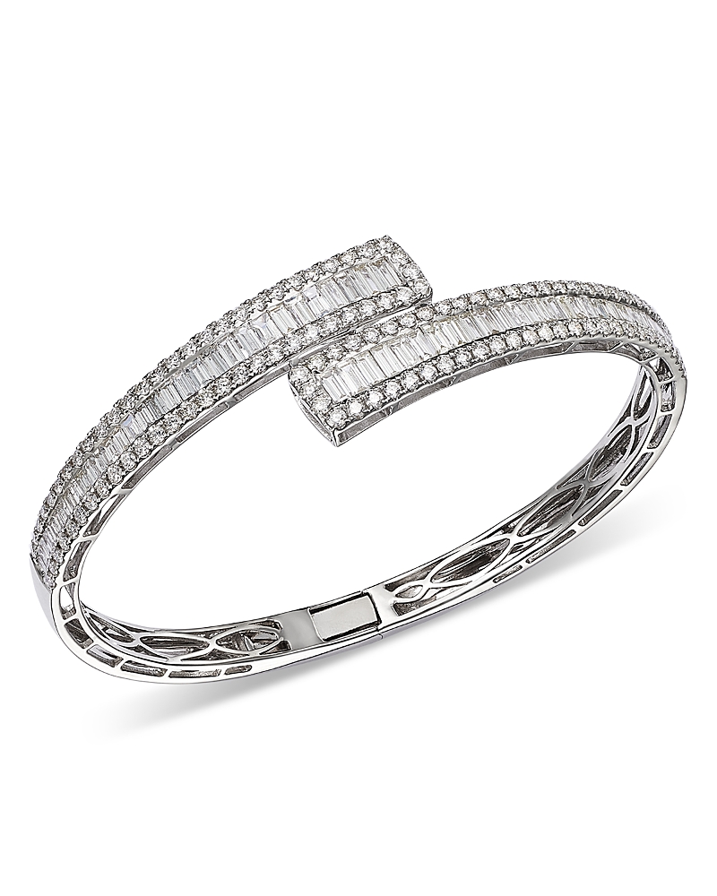 Bloomingdale's Fine Collection Diamond Baguette & Round Bypass Bangle Bracelet In 14k White Gold, 5.0 Ct. T. W. In White