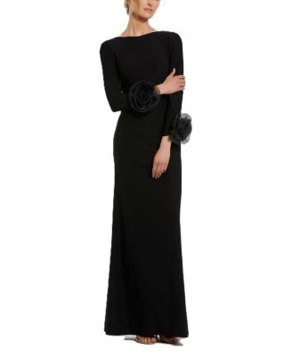 Long Sleeve Fitted Jersey With 3D Flowers Gown