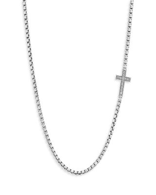 David Yurman - Cross Station Necklace in Sterling Silver with Diamonds, 5mm