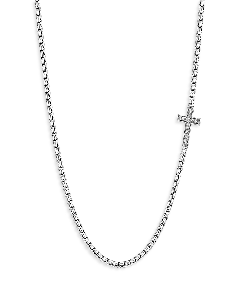 Men's Cross Station Necklace in Sterling Silver with Diamonds, 5mm