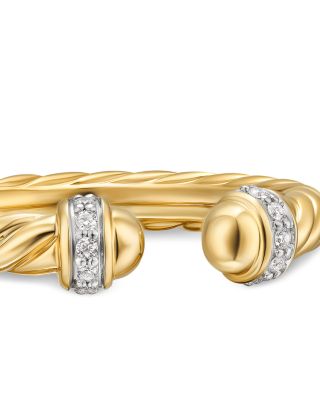 Cable Band Open Ring in 18K Yellow Gold with Diamonds, 2.8mm