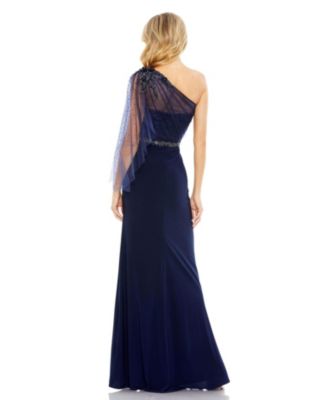 Embellished One Shoulder Draped Gown