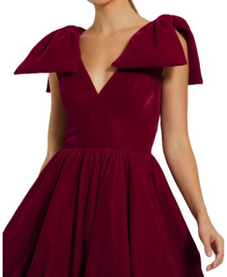 Shoulder Bow Velvet Bubble Mini Dress