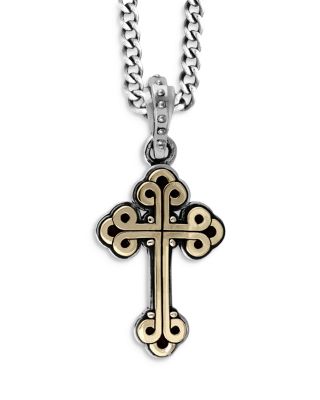 Small Alloy Traditional Cross in Silver Frame Pendant Necklace, 24"