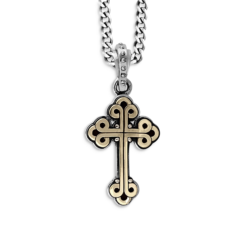 King Baby Studio Small Alloy Traditional Cross in Silver Frame Pendant Necklace, 24
