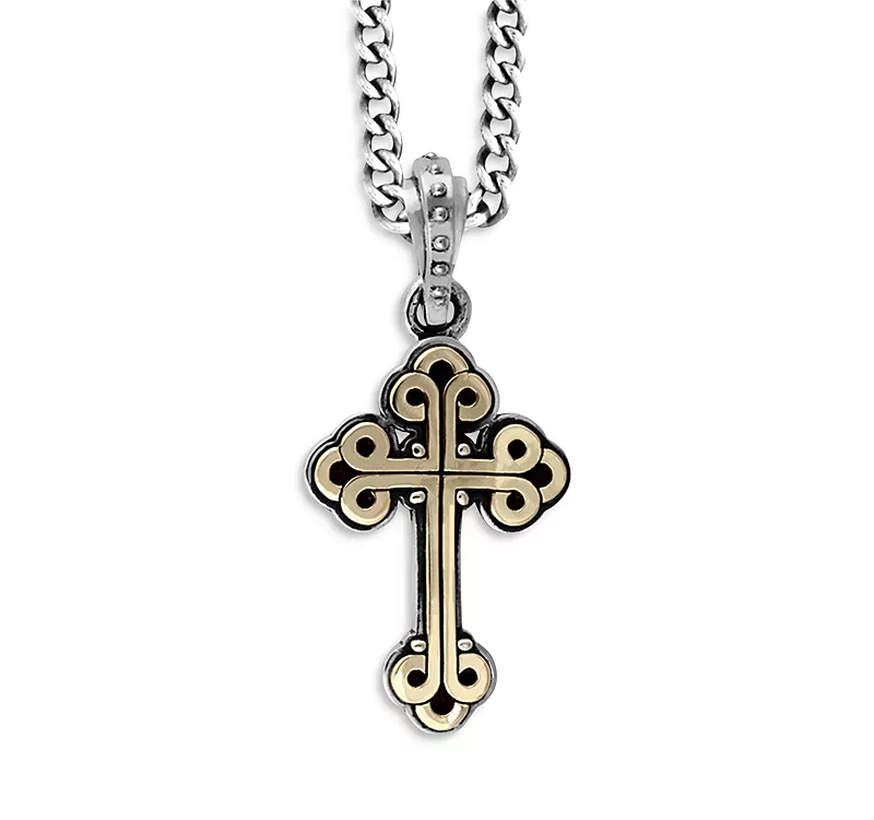 King Baby Studio Small Alloy Traditional Cross in Silver Frame Pendant Necklace, 24