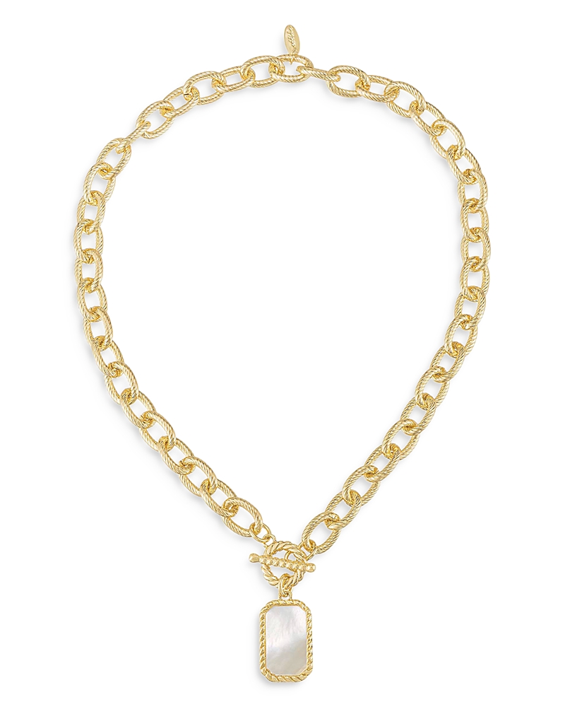 Ettika Chain Link And Mother Of Pearl 18k Gold Plated Pendant Necklace In Gold