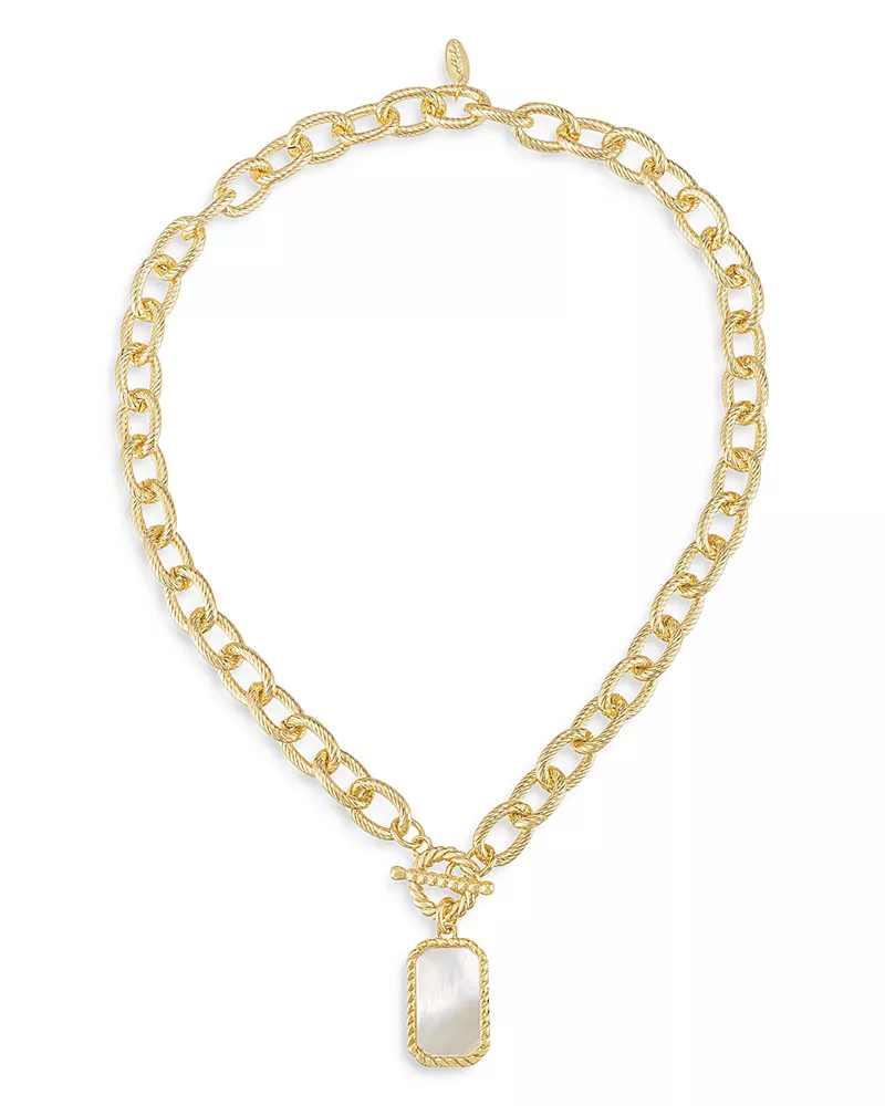 Ettika Mother Of Pearl Chain Link Pendant Necklace in 18K Gold Plated, 17