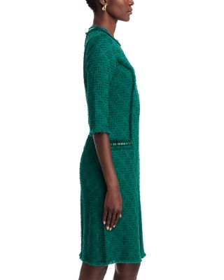 Fringe Trim Stretch Boucle Dress