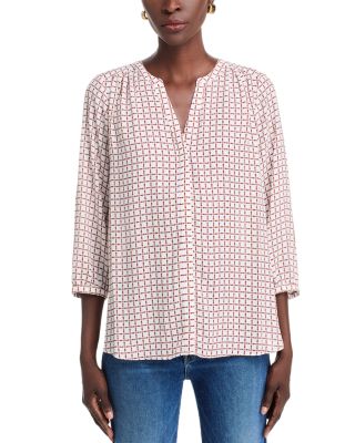 Three Quarter Sleeve Printed Pintucked Back Blouse