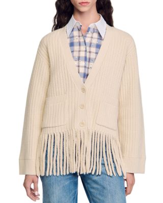 Sandro - Rib Knit Fringed Cardigan