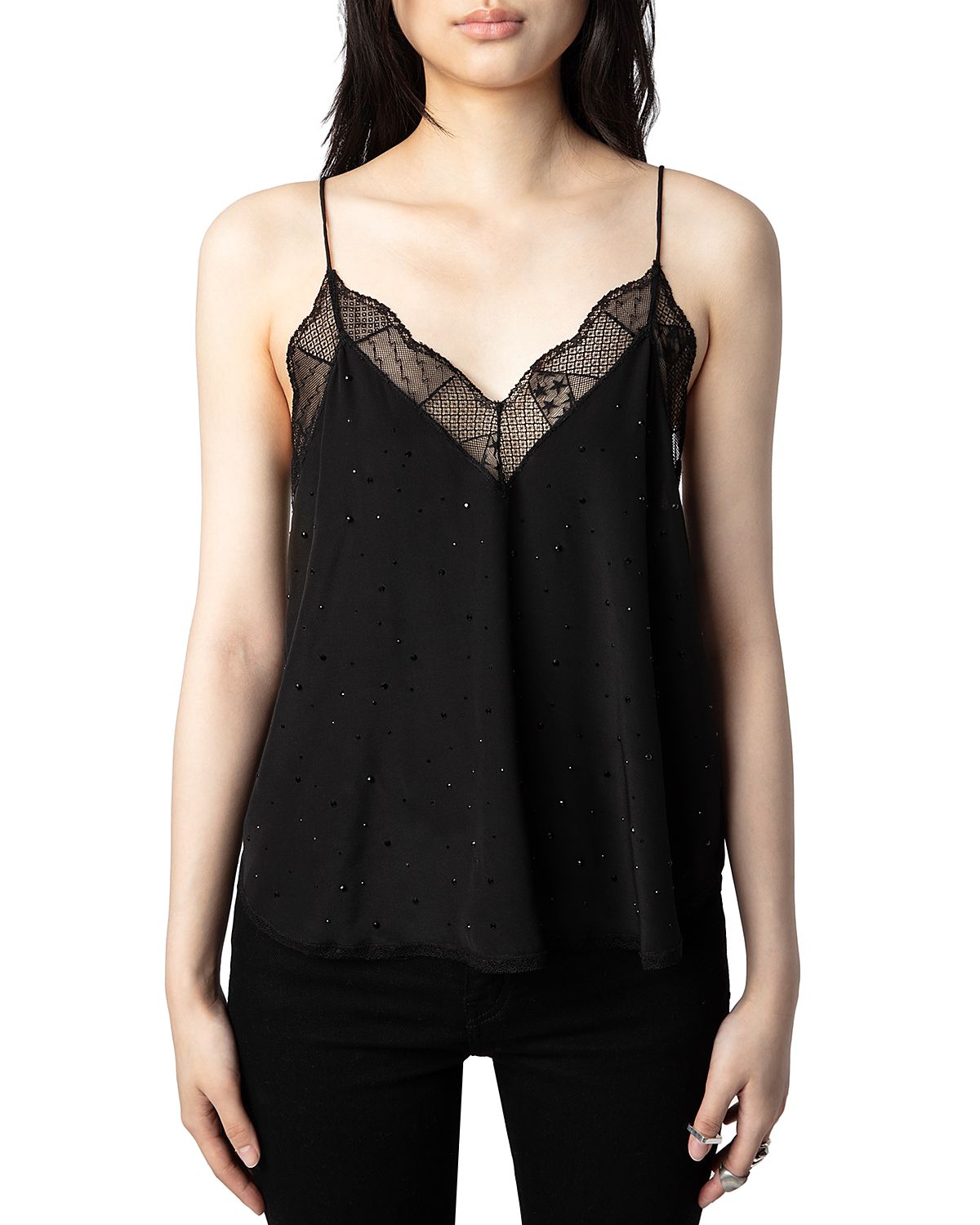 Zadig & Voltaire Silk Lace Trim Embellished Cami