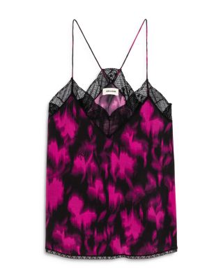 Christy Silk Printed Lace Trim Cami