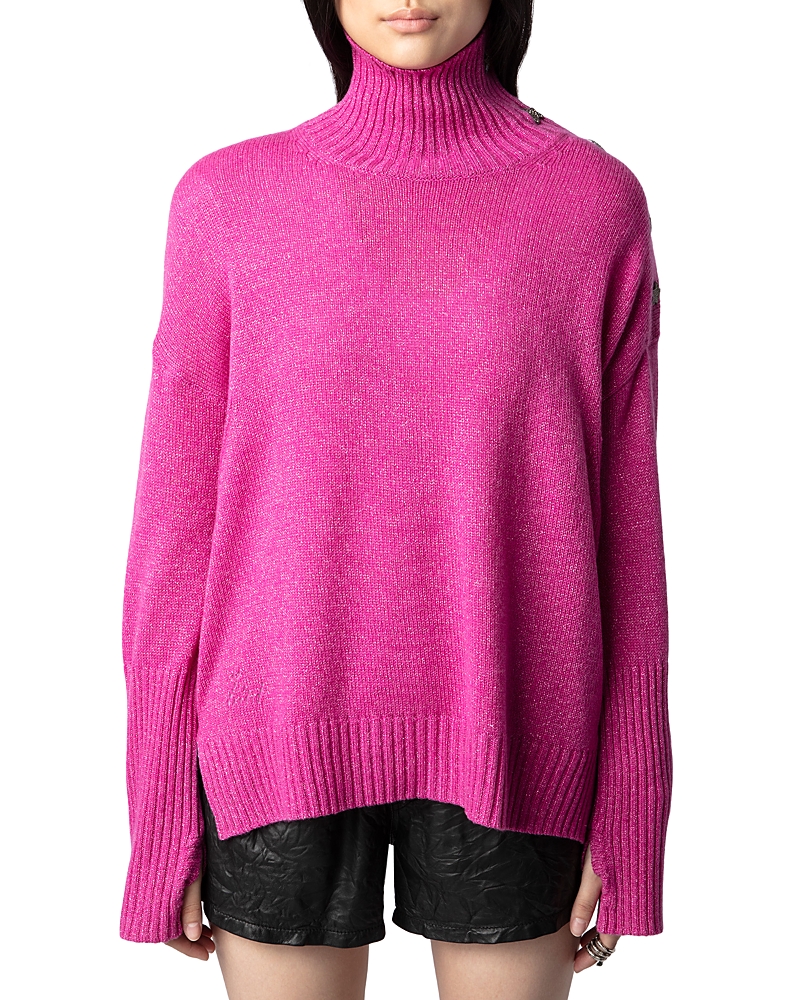 Zadig & Voltaire Alma Button-shoulder Metallic Cashmere Sweater In Clematis