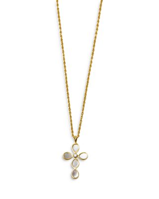 Argento Vivo Cubic Zirconia & Mother Of Pearl Cross Pendant Necklace in 18K Gold Plated Sterling Silver, 16-18