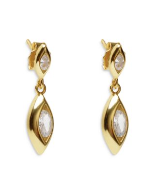 Argento Vivo - Cubic Zirconia Vertical Marquise Drop Earrings in 18K Gold Plated Sterling Silver